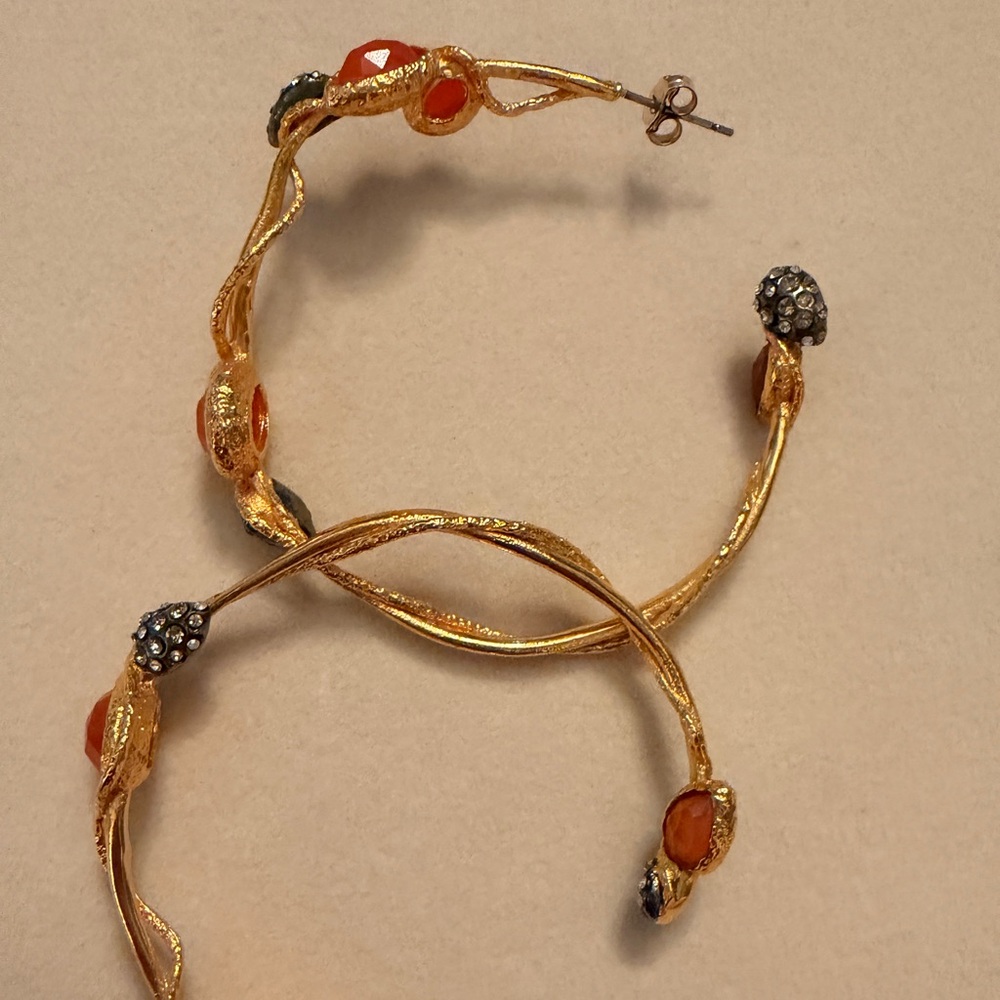 Alexis Bittar Gold and Orange Hoop Earrings